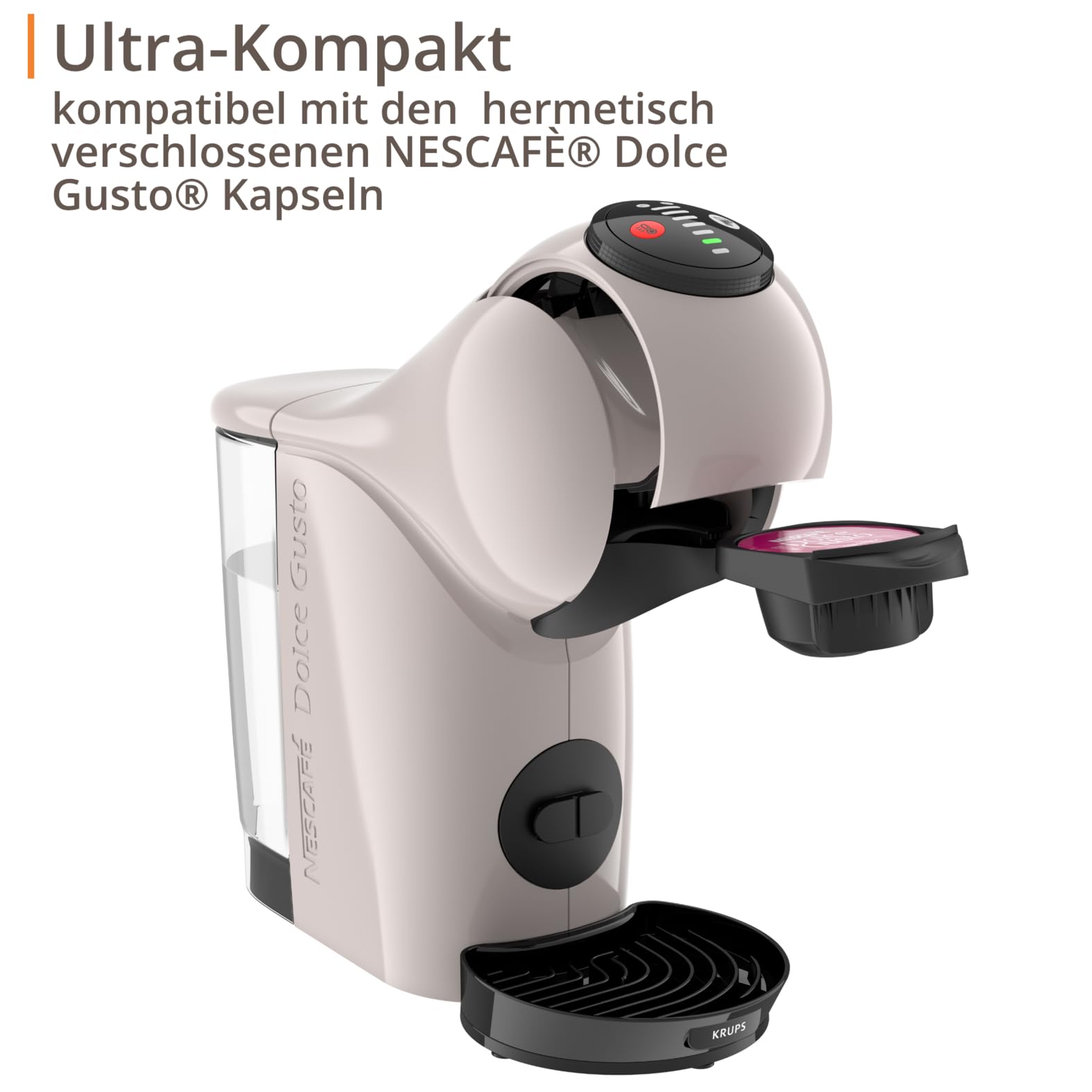 NESCAFÉ DOLCE GUSTO Genio S Kaffeekapselmaschine, abnehmbarer Wassertank 0,8 Liter, heiße und kalte Getränke, 1500 Watt, 15 bar Pumpendruck, Eco-Modus, besonders kompakt, Taupe, KP243AF0 3