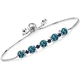 Gem Stone King 925 Sterling Silver Gemstone Birthstone and Blue Sapphire Tennis Bracelet for Women | Round 5MM and 2.5MM | Adjustable Bolo Design | Easy-On Easy-Off | Fully Adjustable Up to 9 Inch