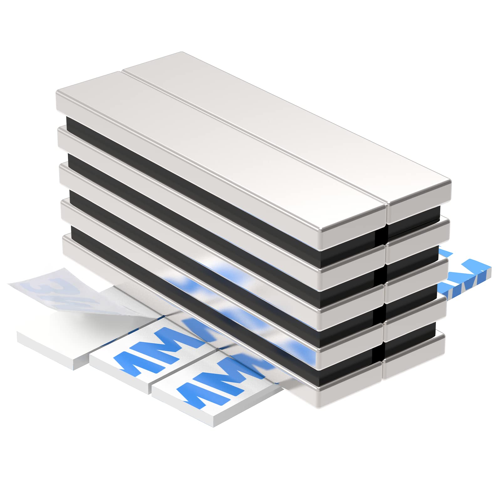 Wukong 60 x 10 x 5 mm, Pack of 10 Neodymium Magnets, Extra Strong, Thick Strong Magnets, Strong Neodymium Square Brick Magnet, Magnetic Strips, Self-Adhesive, Strong, Rare Earth Magnet for Glass