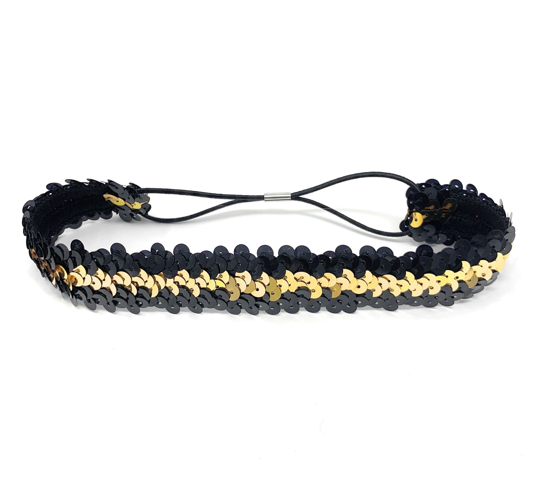 Gold & Black Womens Sequin Polyester Fancy Dress Headband 38 x 3cm