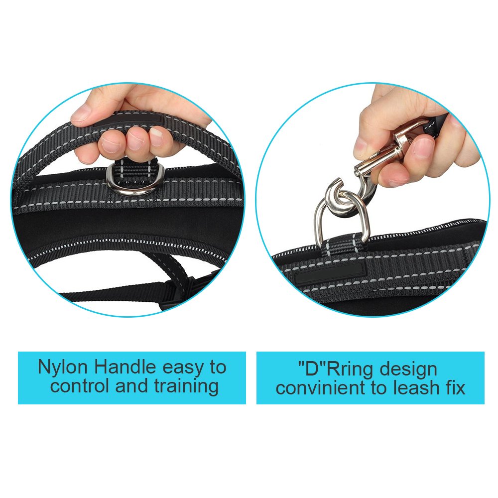 Santune Dog Harness Vest No Pull Adjustable Heavy Duty Oxford Reflective Safety Pet Harnesses with Handle for Small Medium Large Dogs Walking Traveling Training(Black,M)