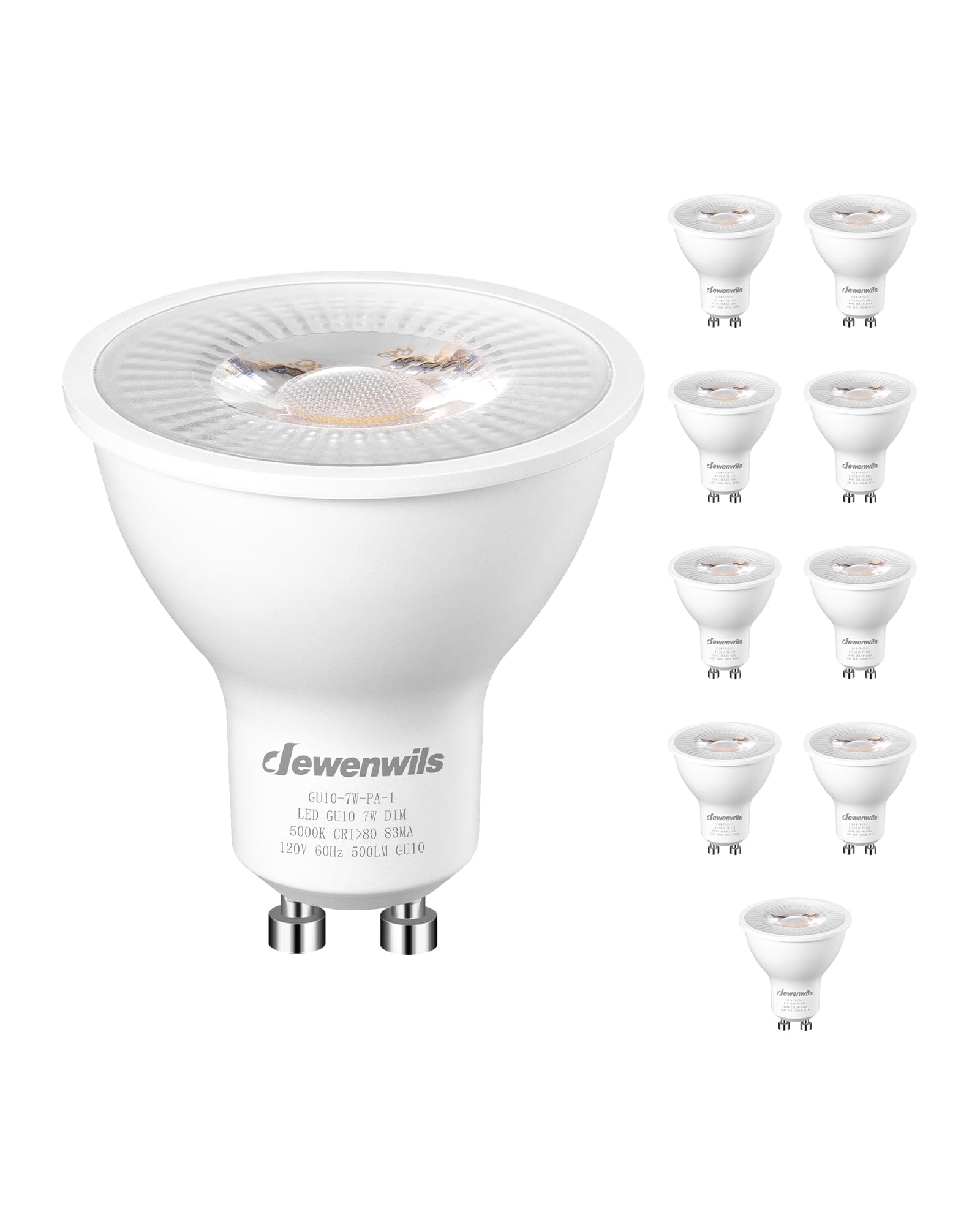Photo 1 of DEWENWILS 10-Pack GU10 LED Bulb Dimmable, 5000K Daylight GU10 Bulb Replacement for Track Lighting, 500LM, 7W(50W Equivalent) LED Light Bulb for Kitchen, Range Hood, Living Room, Bedroom, UL Listed