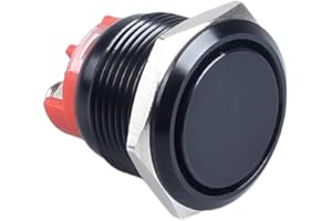 DMWD 19mm Heavy Duty Latching Metal Push Button Switch Waterproof 20Amp 12V 24V 110V ON-Off 1NO 2 Screw Terminals for 3/4" Mounting Hole Without LED Black Shell for Marine Boat Truck