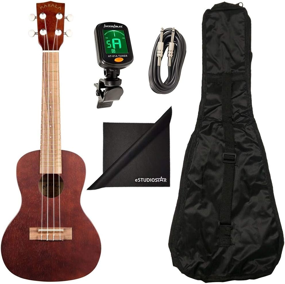 Kala MK-CE Makala Concert Acoustic-Electric Ukulele with Mahogany Neck and Rosewood Fretboard with Axcessables UB-C Gig Bag and Axcessables 10ft Instrument Cable