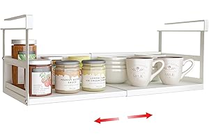 SHINEWON Expandable Under Cabinet Shelf Organizer with 0.94-Inch Thick Clips, Heavy Duty Extendable Under Shelf Storage Baske