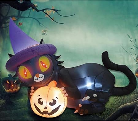 Amazon Com Goosh Halloween Inflatables Blow Up Witch S Black Cat Yard Prop Decoration Indoor Outdoor 6ft Long Garden Outdoor