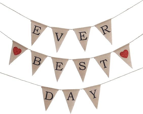 Amazon Com Ever Best Day Wedding Banners Rustic Jute Burlap Wedding Garland Pennant Flags Photo Booth Props Wedding Decorations Arts Crafts Sewing