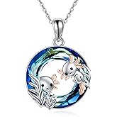 KQF Axolotl/Dolphin/Frog/Dragonfly Necklace Sterling Silver Animal Pendant Necklace with Crystal Animal Jewelry Mother'S Day Gifts for Women