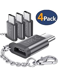 JSAUX USB Type C Adapter,4-Pack Aluminum USB C to Micro USB Convert Connector with Keychain Charger Compatible Samsung Galaxy S9 S8 Plus Note 9 8,Pixel 2 XL,LG V20 G5,Moto Z Z2,Nintendo Switch(Grey)