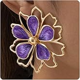 Gold Big Flower Earrings for Women White/Pink/Green/Purple Flower Statement Earrings Fancy Gold Floral Petal Dangle Ear-rings Spring Summer Hawaiian Holiday Jewelry ﻿Accessories for Her