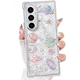 AuroiCCY for Samsung Galaxy Z Fold 7 5G Glitter Case, Shockproof Bling Star Crystal Clear Cute Sparkle Soft TPU Bumper PC Protective Phone Cover for Women Girls for (Planet)