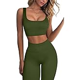 FAFOFA Ribbed Workout Outfits for Women 2 Piece Seamless Sport Bra High Waist Yoga Leggings Sets