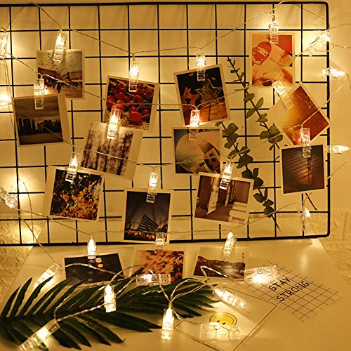 Led Photo Clip String Lights Indoor String Lights Seasonal Lighting Outdoor String Lights for Hanging Photos, Cards, Memos Home/Halloween/Birthday/Party Decorations Battery Powered White (40 LED)