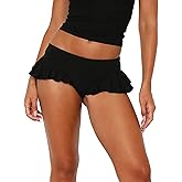 Virpo Women's Leopard Print Ruffles Hem Micro Shorts Stretch Y2k Low Rise Sexy Party Club Booty Shorts