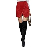 ELSTAROA Women's Faux Suede High Waist Button A-Line Mini Pencil Skirt