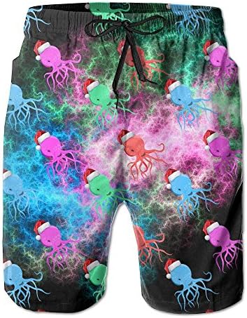 Mens Colorful Scuba Octopus Christmas Quick Dry Lightweight Fashion Board Shorts Swim Trunks L