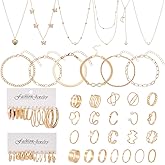 UNICRAFTALE 58 Pieces Gold Jewelry Set for Women Hoop Earrings Stud Earrings Pendant Necklaces Rings Bracelets Gold Plated Jewelry Fashion Costume Set for Women