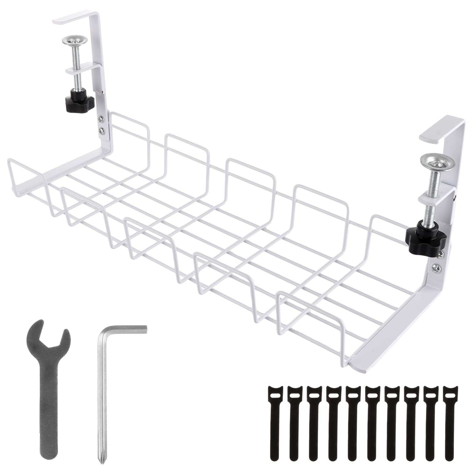 ASelected Under Desk Cable Management Tray, No-Drill Metal Cable Management, 40.5Cm Metal Cord Organizer, Office Cable Mesh Holder For Desks, Offices And Kitchens, White