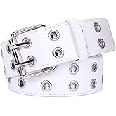 XZQTIVE Double Grommet PU Leather Belt for Women Men Punk metal Jean Belt Wide 1.5 Inch