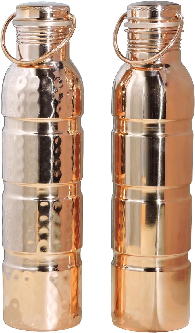 ANCIENTIMPEX Pure Copper Water Bottles with Handle | Set of 2 | 1000 Ml (33.81 FL Oz) Each | Seamless Ayurvedic Leak-Proof Copper Bottles for Health Benefits & Daily Hydration