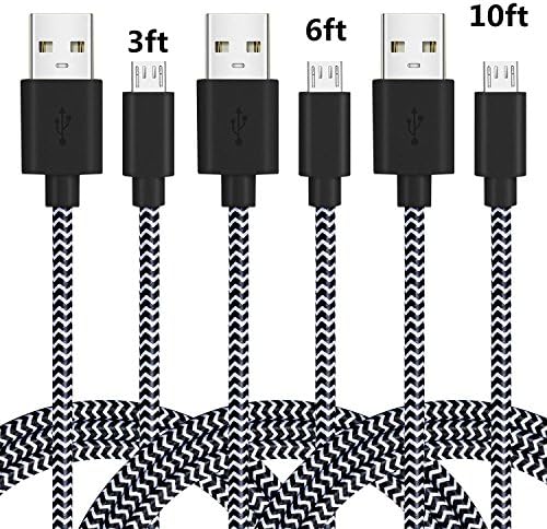 Micro USB charging cable,3 Pack(3ft/6ft/10ft) Android phone Fast charger cord with Extra Long length for Samsung Galaxy S7 Edge/S7/S6 Edge/S6, Note 5/4/2, HTC, LG G4, BlackBerry, Motorola, Sony-AJZ