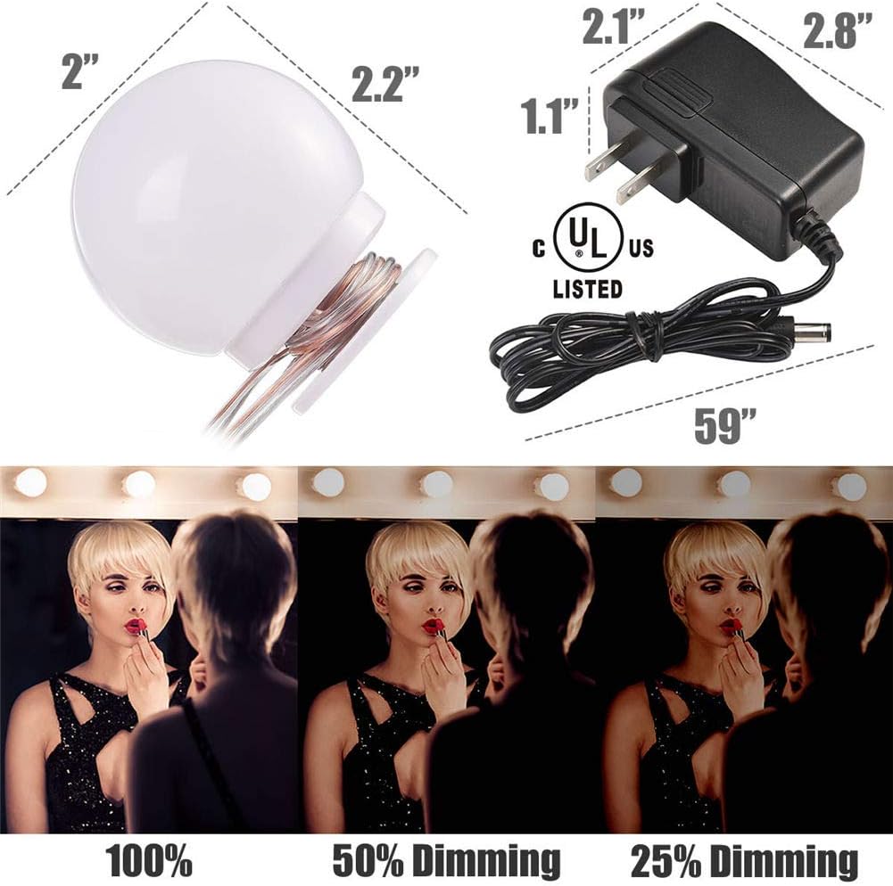 Amazon Com Lvyinyin Vanity Lights Kit Hollywood Style Makeup Led Light Bulbs With Stickers Attached To Bathroom Wall Or Dressing Mirrors Dimmable Switch Power Plug 10 Lights Daylight Mirror Not Included Home Improvement