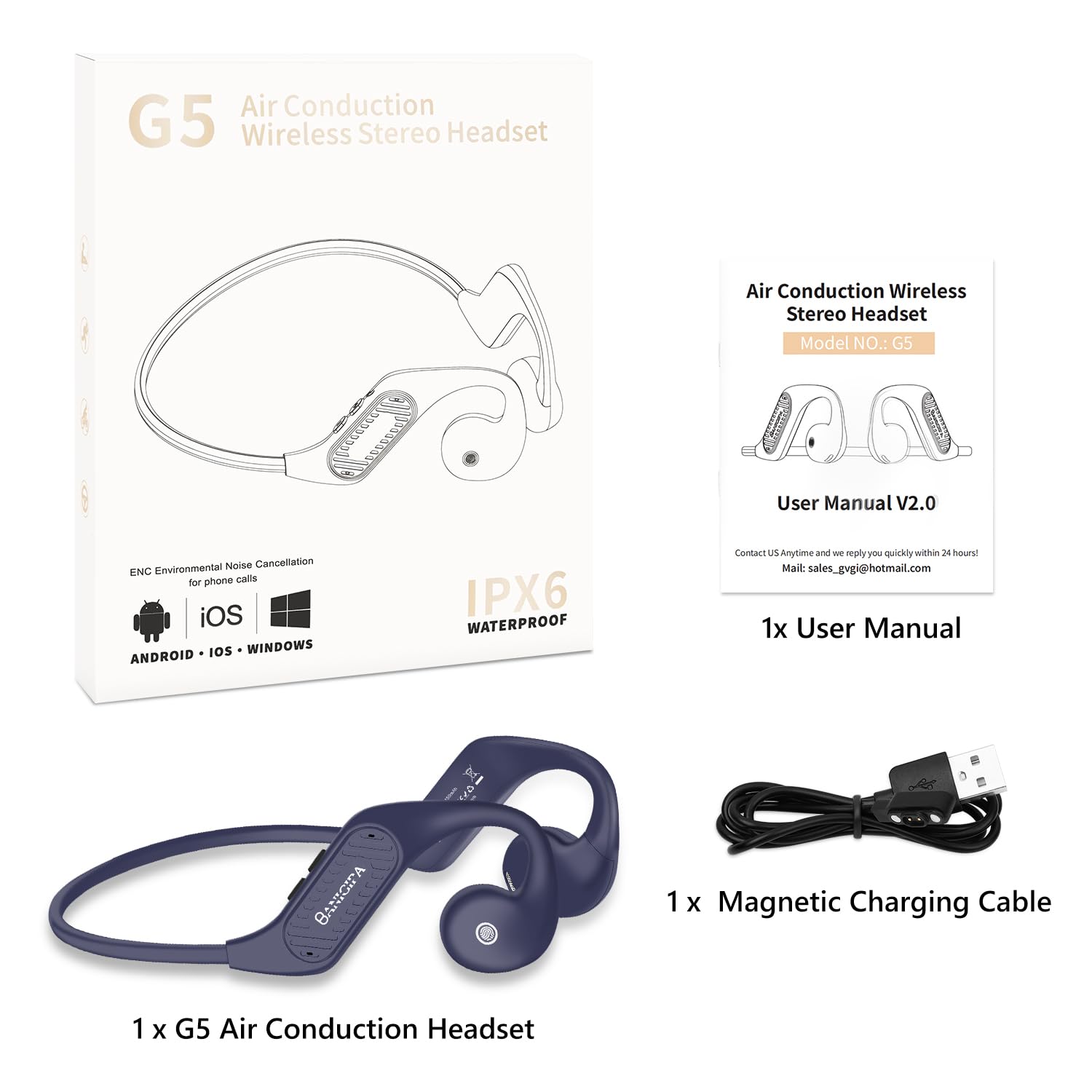 BANIGIPA Open Ear Headphones Wireless Bluetooth, Upgraded 5.3 Bluetooth Headphones with Microphone for Cell Phones, Waterproof Wireless Headset for Running, Cycling, Hiking, Driving,10 Hrs Playtime