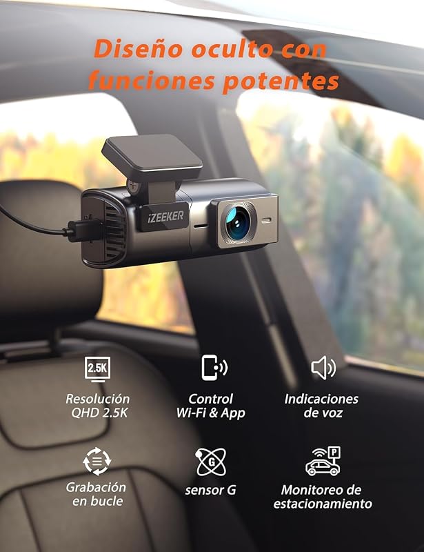 Izeeker 2.5k dashcam wifi dash camera para carros, mini car camera 1440p front dashcam com aplicativo, cartão de 32 gb grátis, visão noturna, wdr, g-sensor, gravação de loop, suporta modo de estacionamento 24h