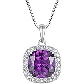 Inpasne Birthstone Necklace for Women 925 Sterling Silver Princess Cut Halo Necklace Pendant Jewelry Gifts for Her