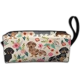 Floral Dachshund Makeup Bag Adorable Travel Cosmetic Toiletry Organizer Case For Women
