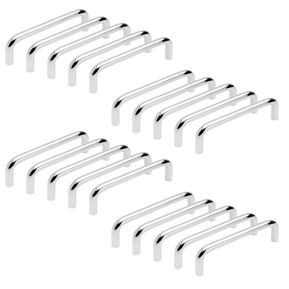 Emuca Set of 20 Furniture Handles, Ø8mm, 96mm Hole centres, Chrome Plated Steel