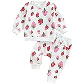 Kuriozud Toddler Baby Girl Fall Winter Clothes Cute Print Long Sleeve Crewneck Sweatshirt and Jogger Pants Set 2 Piece Outfit