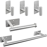 Vanloory 5 PCS Self Adhesive Bathroom Hardware Set,Stainless Steel Towel Rack Set Include 16In Bath Towel Bar+Toilet Paper Holder+3 Towel/Robe Hooks Wall Mounted Bathroom Accessory Kit(Brushed Nickel)