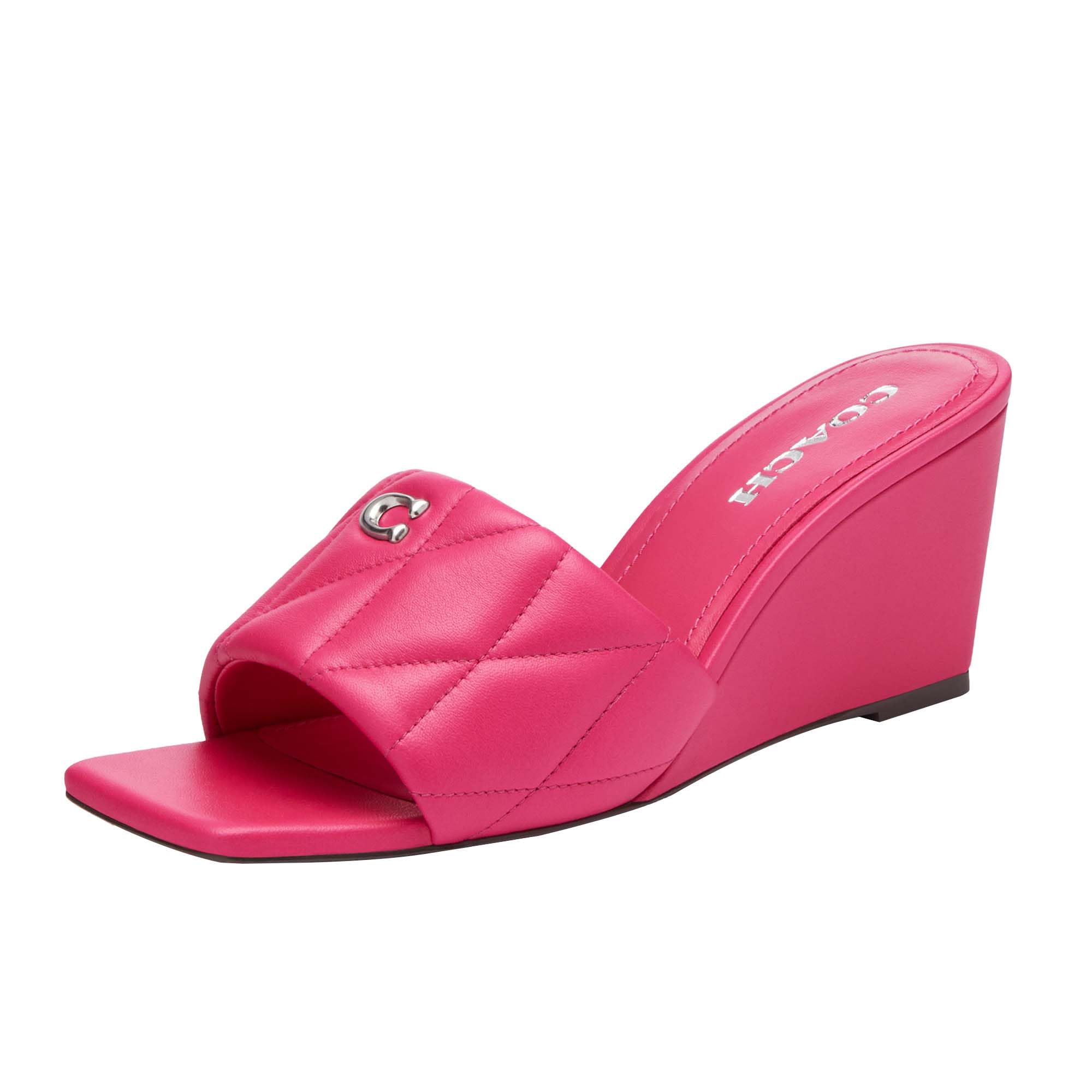 Coach Women’s Emma Quilted Leather Wedge Sandal, Dragonfruit, 9.5