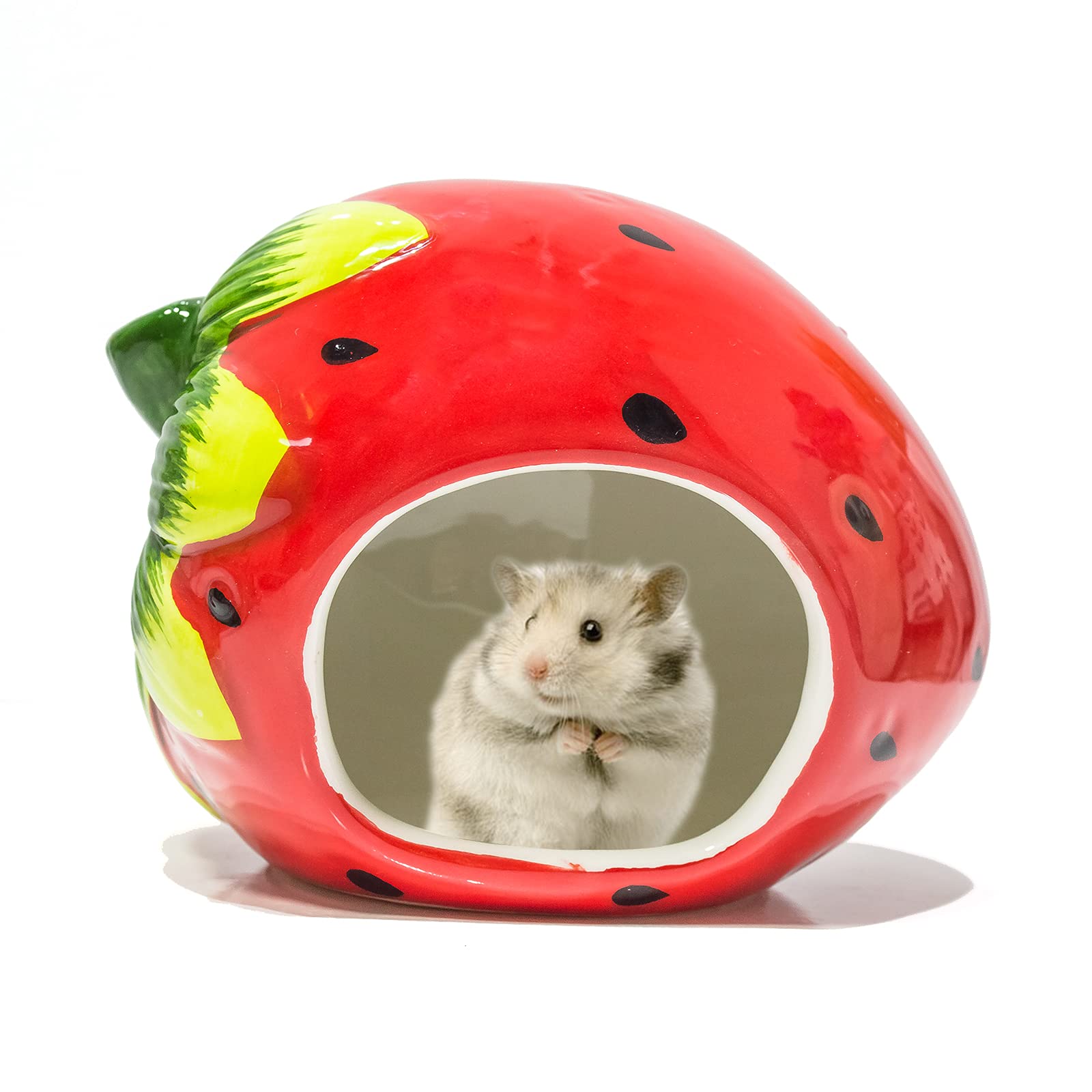 Besimple Hamster Hideout, Small Animal Hideout, Pet House, Lovely Shape, Hamster House, Cave, Mini Cabin Cage, Chinchilla Bathroom (Strawberry)