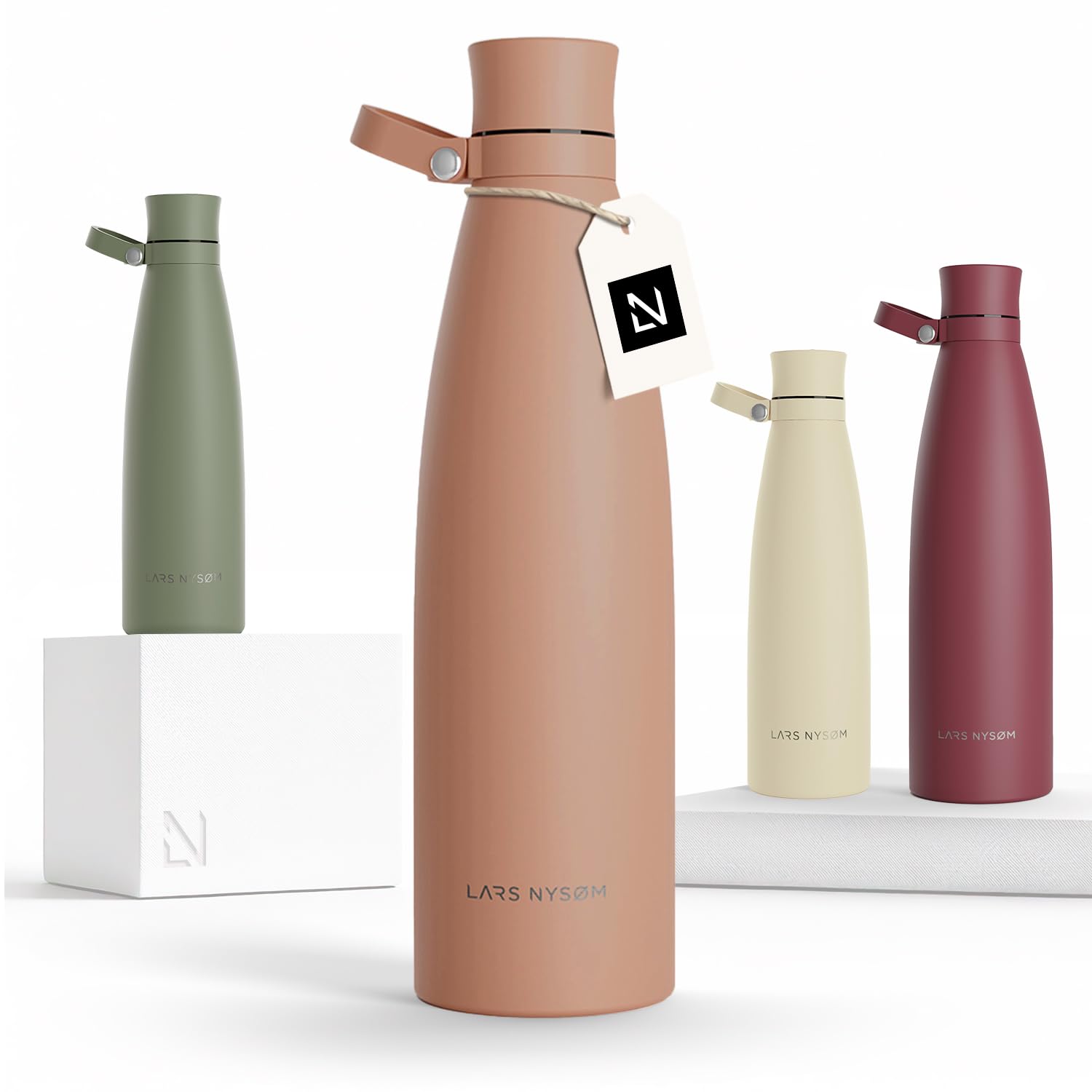 LARS NYSØM Stainless Steel Insulated Water Bottle 750ml, 1L | Insulated Thermo Flask for Hot and Cold Beverages | Leakproof Drinking Bottle (Blush Rose, 1000ml)