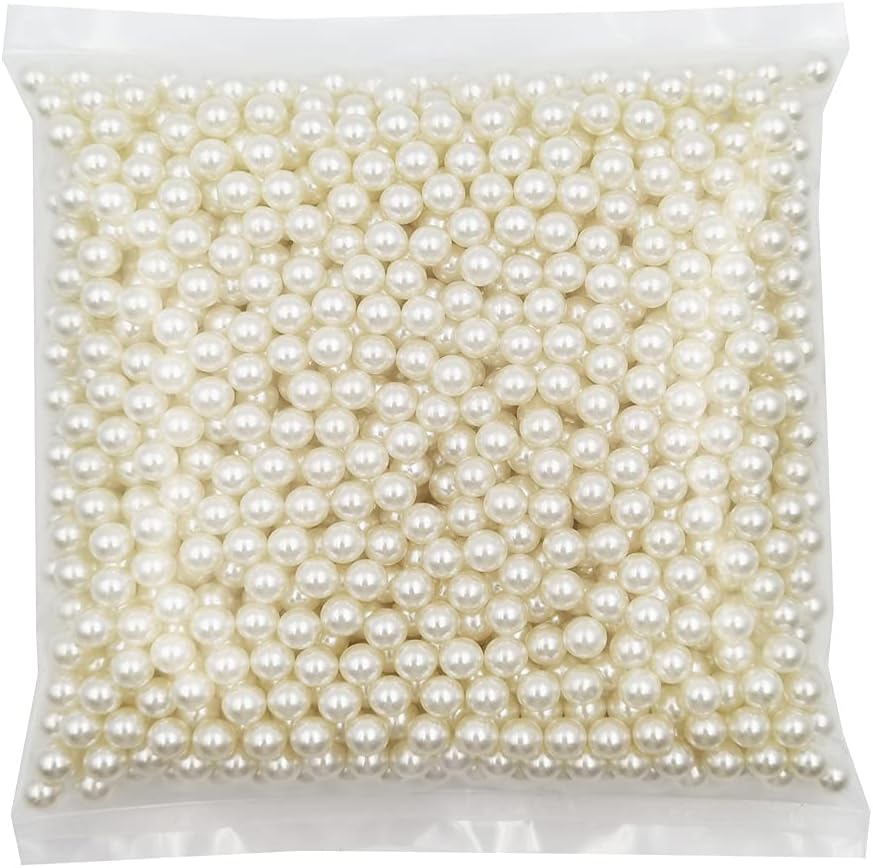 Vase Fillers - INSPIRELLE 1100pcs 8mm Ivory Polished ABS Undrilled Art Faux Pearls for Vase Fillers, No Hole Makeup Beads to Hold Brush Lipstick, Imitation Round Pearl Beads for Table Scatter Home Wedding Decoration