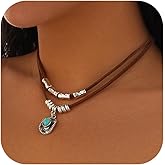 Hclian Western Necklaces Boho Layered Charm Necklace for Women Turquoise Beaded Choker Ox-head Pendant Necklace Western Jewelry for Women Cowgirl Accessories