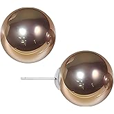 WARIDAR 8, 10, 12, 14mm Golden, Mocha Faux Pearl S925 Silver Stud Earrings | Hypoallergenic Round Yellow Pearl Studs | Appropriate Size Meaningful Gift Earrings for Ladies Daily Wear & Gift