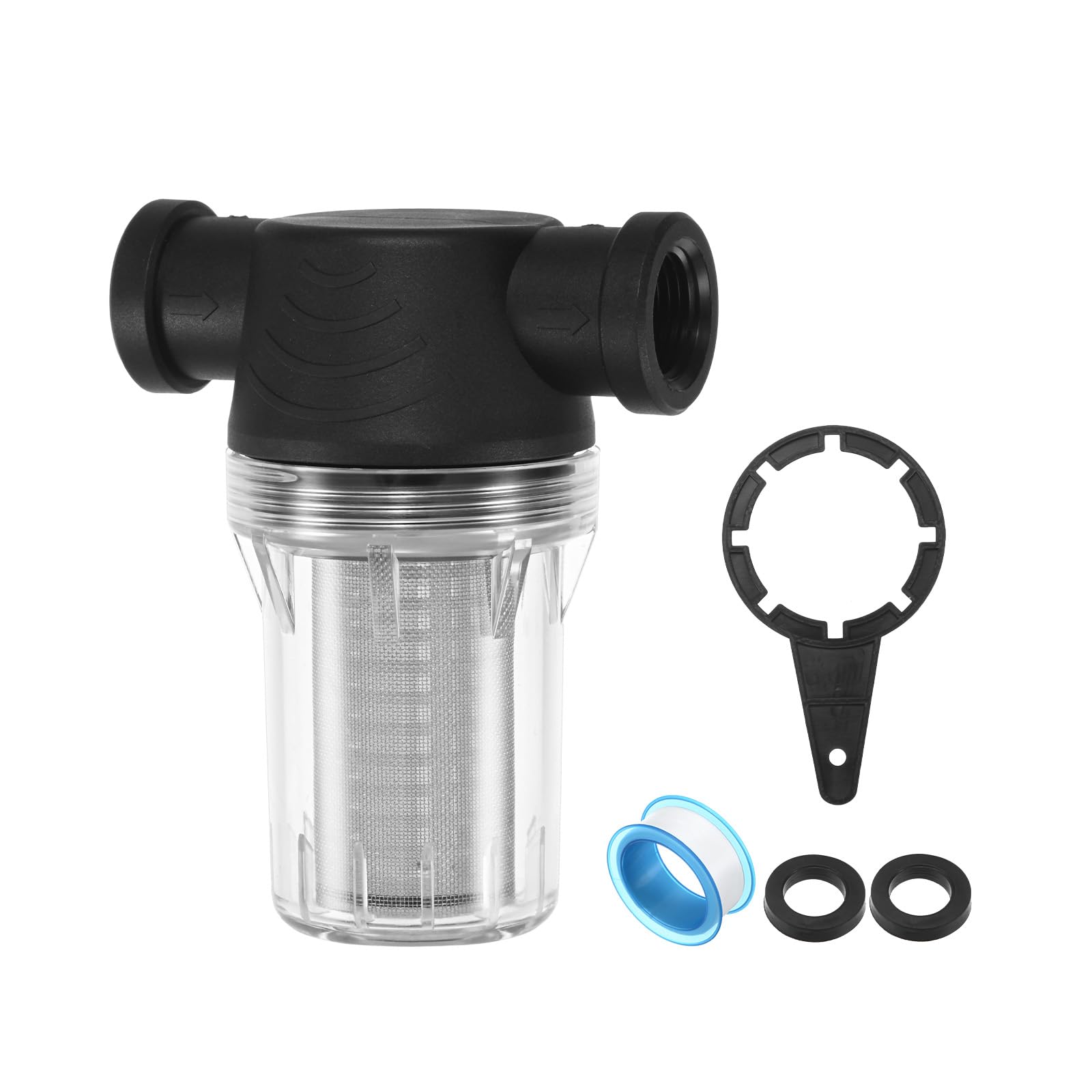 M METERXITY Water Pump Strainer with 40 Mesh Stainless Steel Filter Screen, 1/2" Inch Female NPT In-line Strainer for Garden Hose Outdoor RV Water Tank Pressure Washer [Black]