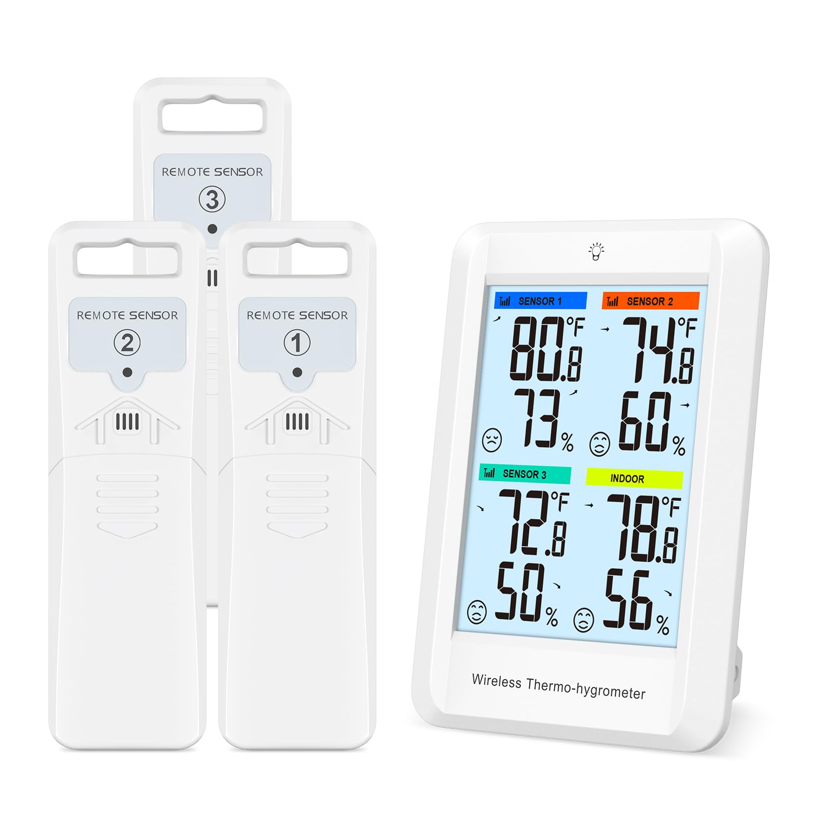 Brifit Indoor Outdoor Thermometer with 3 Sensors, Digital Hygrometer Thermometer with LCD Backlight, Digital Temperature Humidity Monitor with Min/Max Records, Alarm Notification for Nursery, Babyroom