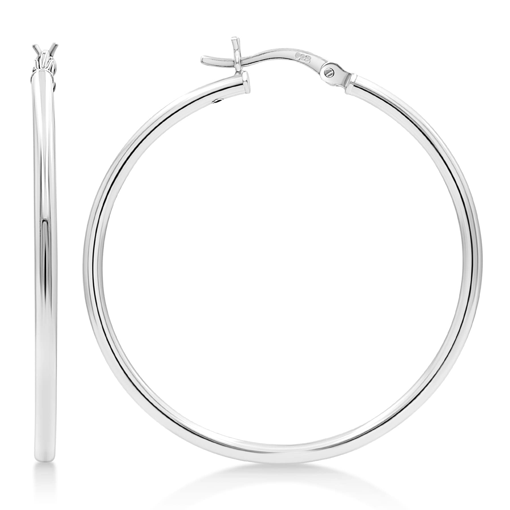 KEZEF Real Silver Hoop Earrings for Women - High Polish 2mm Hoops for Men or Women | 925 Sterling Silver Hypoallergenic Hoop Earrings — image 1