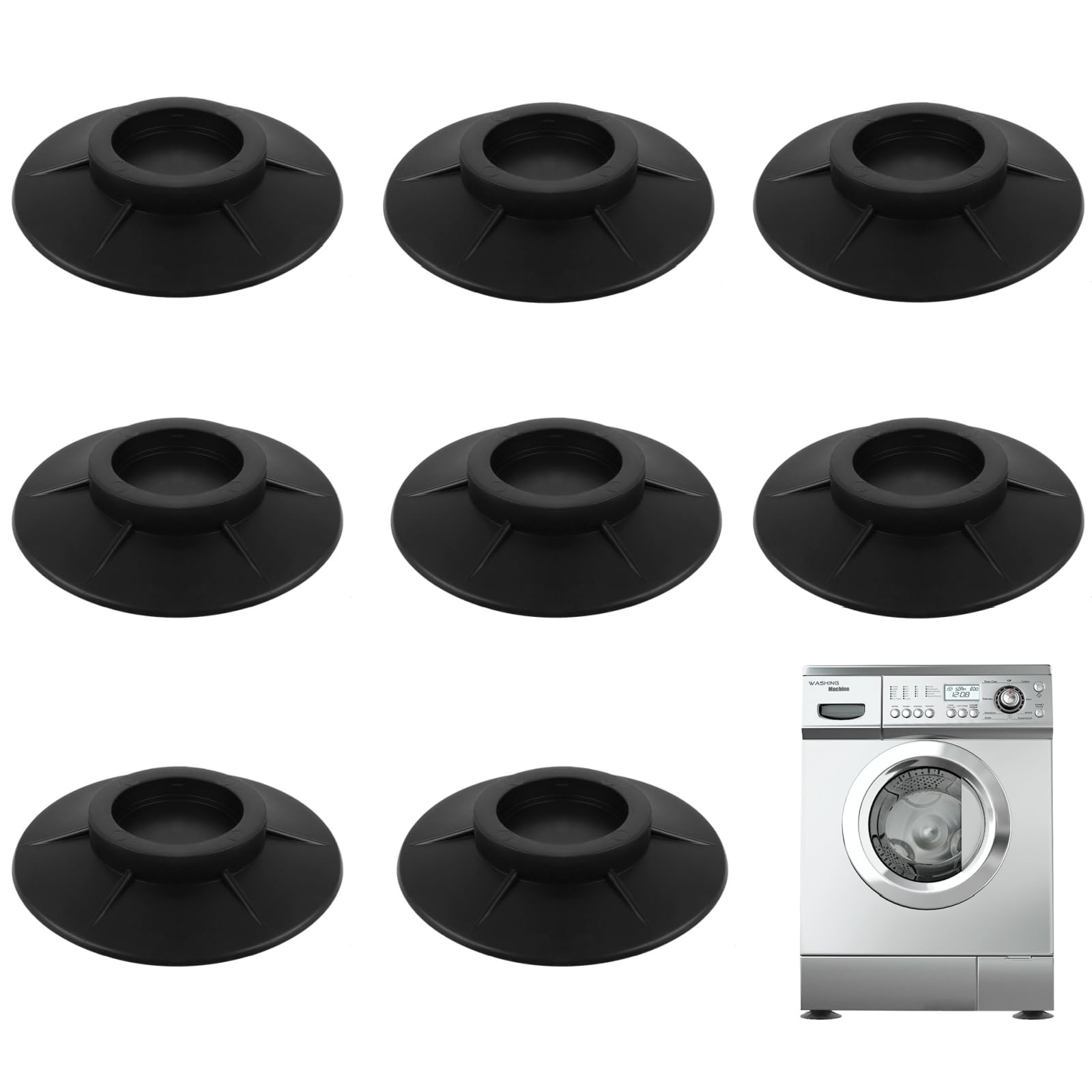Anti-Vibration Mat for Washing Machine, 8 x Anti-Vibration Washing Machine Mats, Anti-Vibration Mat for Dryer, Refrigerator, Furniture (10 cm, Black)