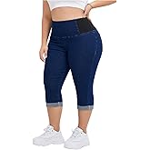 Verdusa Women's Plus Size Capri Jeans High Waisted Tummy Control Stretchy Fitted Denim Pants