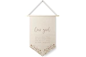 Qpenm Girls Room Decor, Our Girl You are More Than Our Expected Hanging Wall Canvas Banner, Boho Nursery Hanging Pennant Flag for Girl, Nursery Wall Decor,Posters & Prints