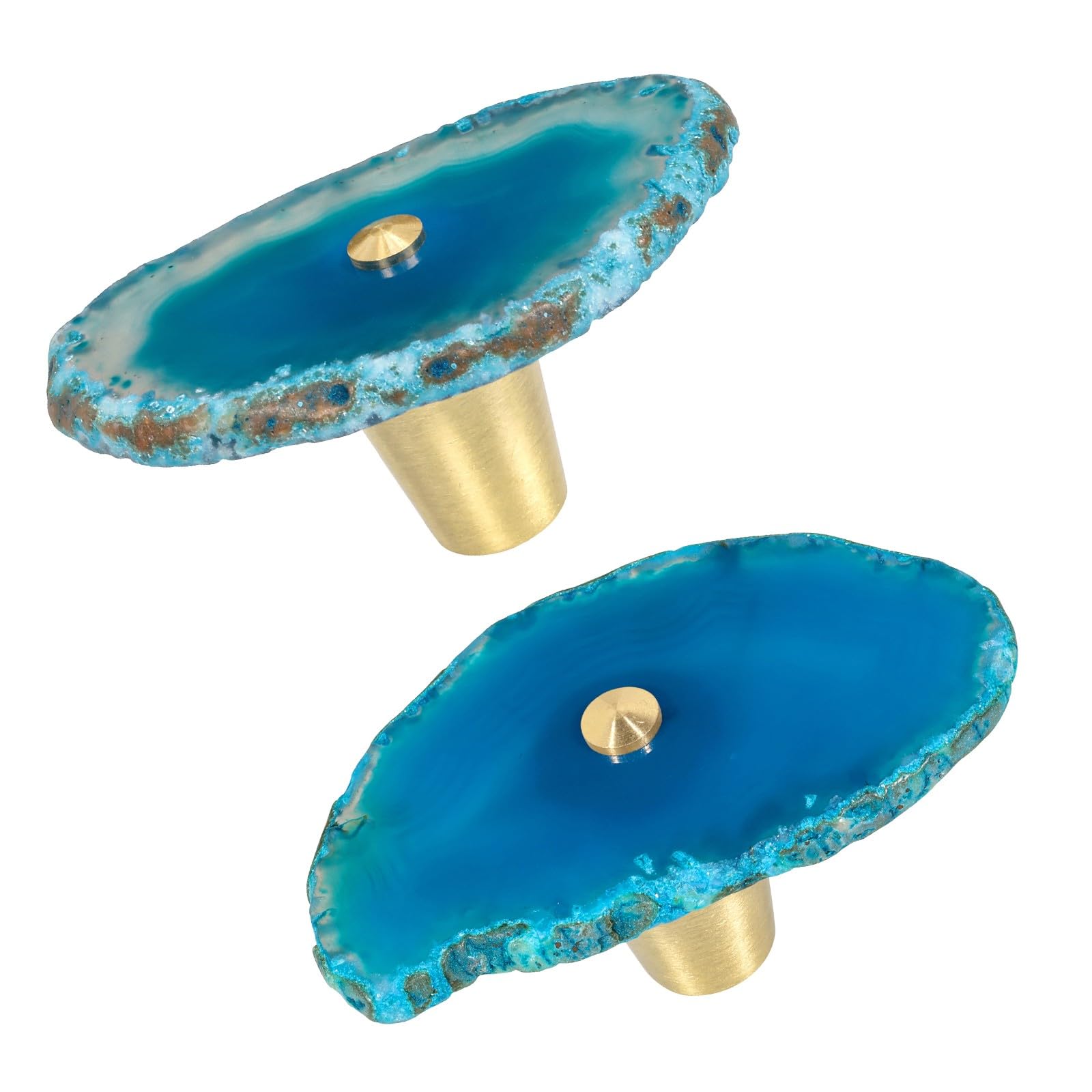KYEYGWO Natural Blue Agate Slice Cabinet Knobs, Set of 2 Decorative Drawer Pull Handles for Dresser Wardrobe Cupboard