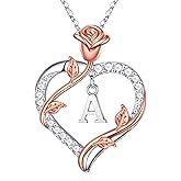 Iefil Rose Heart Necklaces Gifts for Women - 925 Sterling Silver Heart Initial Necklace, Anniversary Birthday Gifts for Women, Jewelry Gift for Wife Girlfriend Mom Daughter