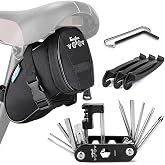 WOTOW 14 in 1 Bike Repair Tool Kit &amp; Bike Saddle Bag | Bike Chain Tool Hex Key Wrench Maintain Accessories Multitool Set, Portable Under Seat Bag for Road Mountain Commuter Bicycle