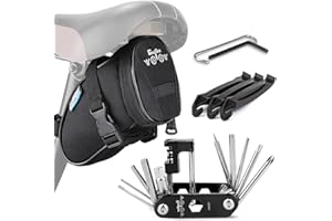 WOTOW Bike Repair Tool Kit & Bike Saddle Bag, 14 in 1 Bike Chain Tool Hex Key Wrench Maintain Accessories Multitool Set with Portable Under Seat Bag for Road Mountain Commuter Bicycle