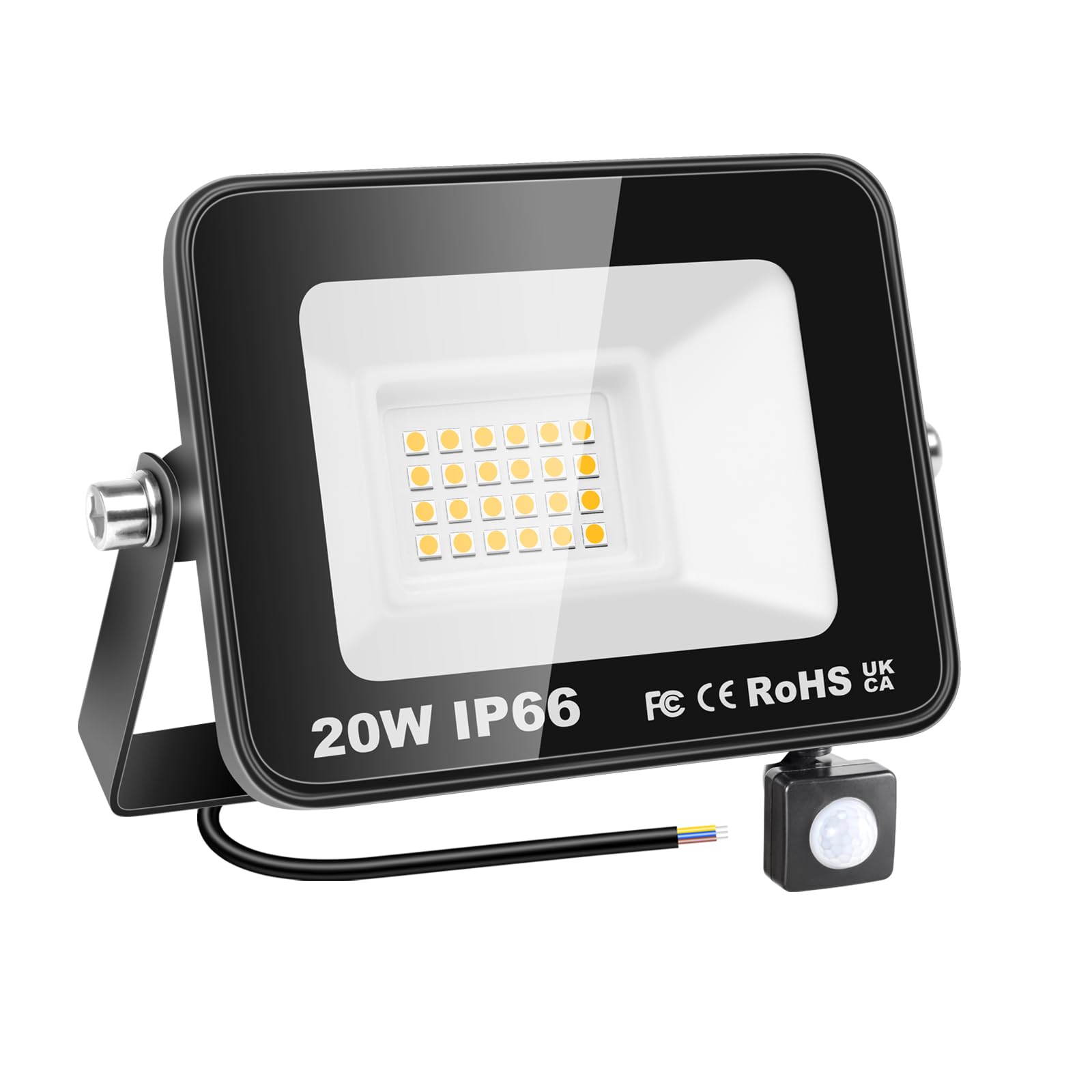 RIGIDON 20W Motion Sensor Light Outdoor 2000LM Super Bright LED Flood Outdoor Lights 4000K Daylight Warm White IP67 Waterproof Security Lights for Garden, Garage, Yard (Warm White, 20W)